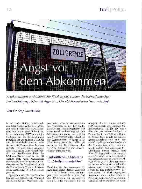 Vorschauseite 1: Angst vor dem Abkommen