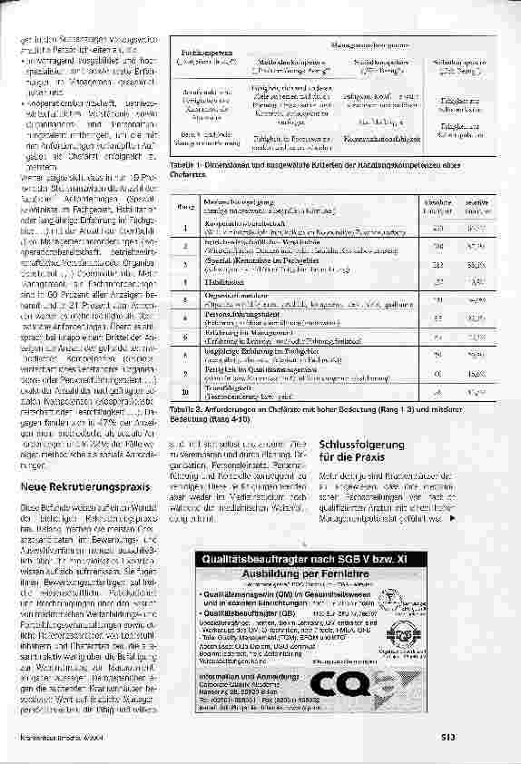 Vorschauseite 2: Managementanforderungen an ChefärzteErgebnisse einer Inhaltsanalyse von Stellenanzeigen