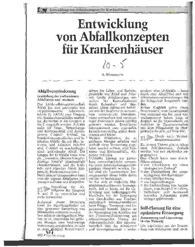 Vorschauseite 1: Entwicklung von Abfallkonzepten für Krankenhäuser