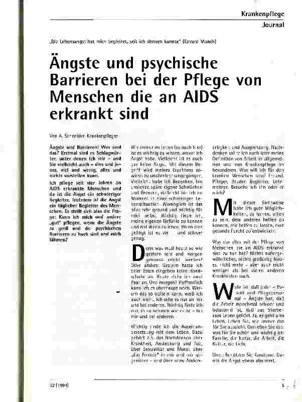 Vorschauseite 1: Ängste und psychische Barrieren bei der Pflege von Menschen die an AIDS erkrankt sind
