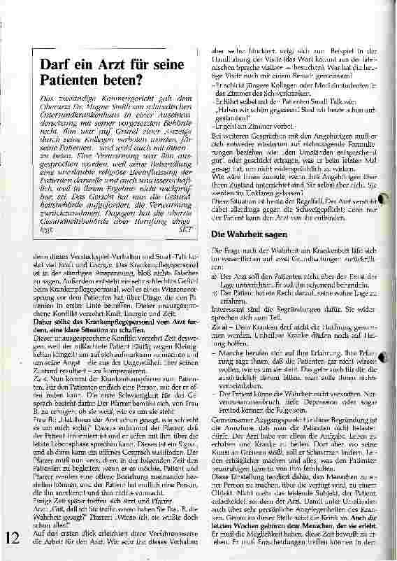 Vorschauseite 4: Menschlichkeit, Unmenschlichkeit im Krankenhaus?