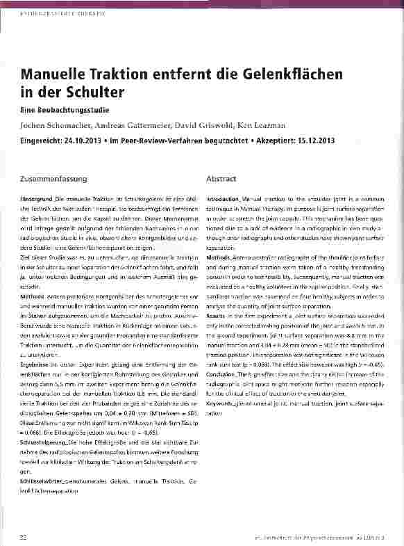 Vorschauseite 1: Manuelle Traktion entfernt die Gelenkflächen in der Schulter