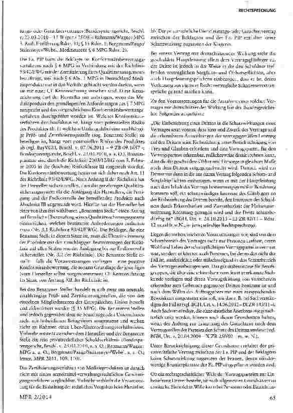 Vorschauseite 4: Keine Haftung der Benannten Stelle für fehlerhafte Silikonbrustimplantate 93/42/EWG- Richtlinie; Artt.27 Abs. 2,40 Abs. 15. 2 EGBGB, §§ 832 Abs. 1 und 2, 280, 253 BGB