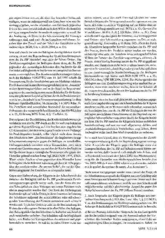 Vorschauseite 5: Keine Haftung der Benannten Stelle für fehlerhafte Silikonbrustimplantate 93/42/EWG- Richtlinie; Artt.27 Abs. 2,40 Abs. 15. 2 EGBGB, §§ 832 Abs. 1 und 2, 280, 253 BGB