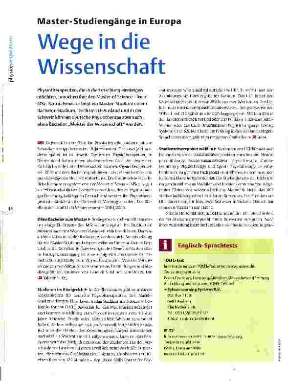Vorschauseite 1: Master-Studiengänge in Europa Wege in die Wissenschaft