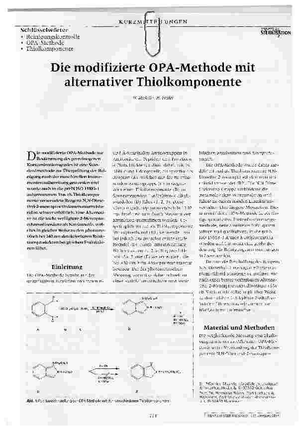 Vorschauseite 1: Die modifizierte OPA-Methode mit alternativer Thiolkomponente