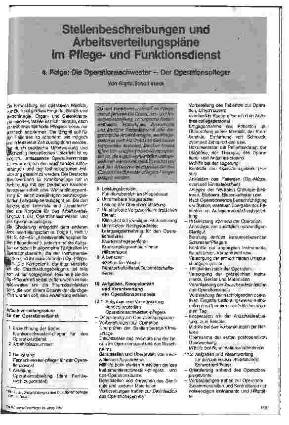 Vorschauseite 1: Stellenbeschreibung und Arbeitsablaufpläne im Pflege und Funktionsdienst 4. Folge : Die OP-Schwester der OP-Pfleger