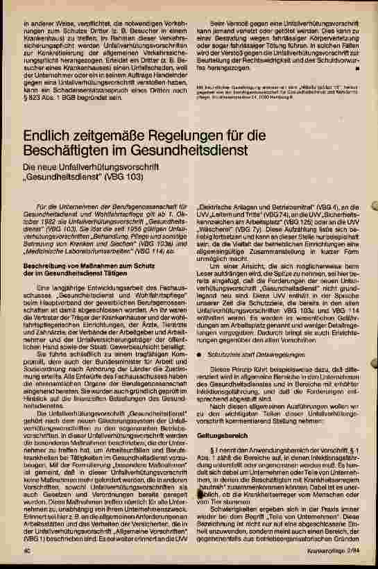 Vorschauseite 3: Unfallverhütungsvorschrift: Endlich zeitgemäße Regelungen für die Beschäftigten im Gesundheitsdienst