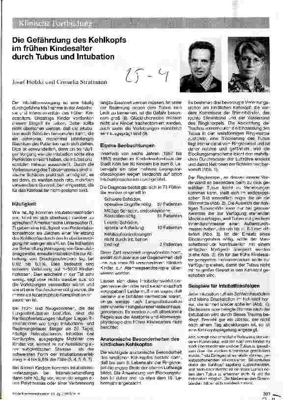 Vorschauseite 1: Die Gefährdung des Kehlkopfes im frühen Kindesalter durch Tubus und In tubation