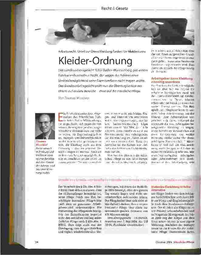 Vorschauseite 1: Kleider-Ordnung: Arbeitsrecht: Urteil zur Dienstkleidung fordert Umkleideräume