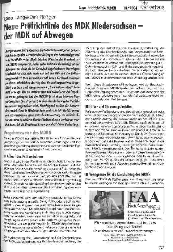 Vorschauseite 1: Neue Prüfrichtlinie des MDK Niedersachsen -der MDK auf Abwegen