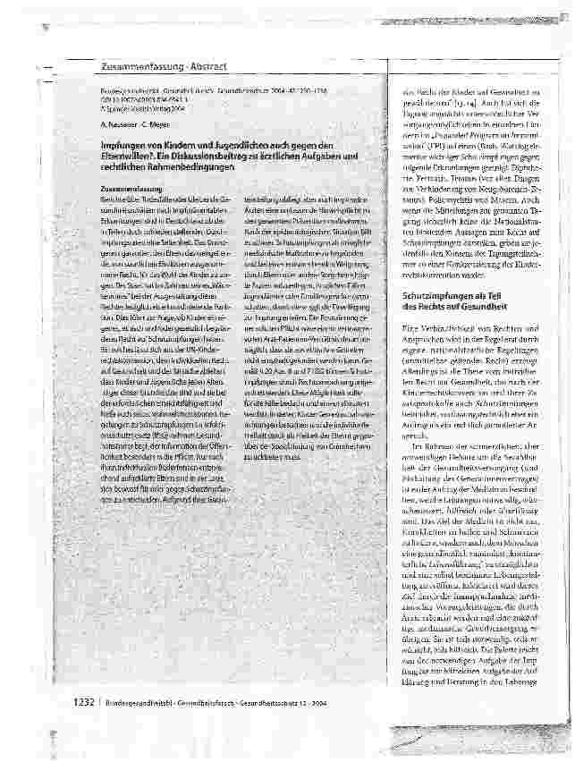 Vorschauseite 3: Impfungen von Kindern und Jugendlichen auch gegen den Elternwillen?