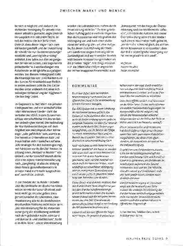 Vorschauseite 6: Die Veränderungen im deutschen Krankenhauswesen beschäftigen Arzteund Interessenverbände