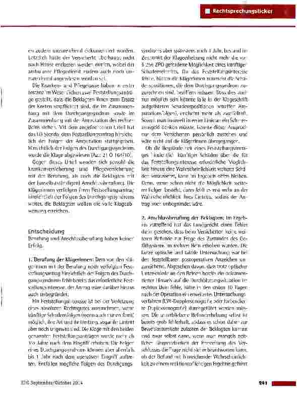 Vorschauseite 2: Beinamputation infolge grob fehlerhaft unterlassener postoperativer Befundung und mangelhafter Dekubitus Prophylaxe OLG Naumburg vom 19.12.2013 (1 U 154/12)