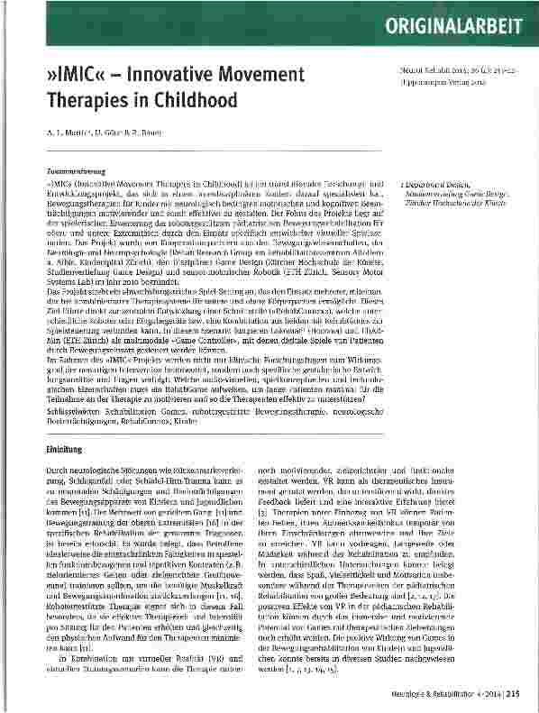 Vorschauseite 1: »IMIC« - Innovative Movement Therapies in Childhood