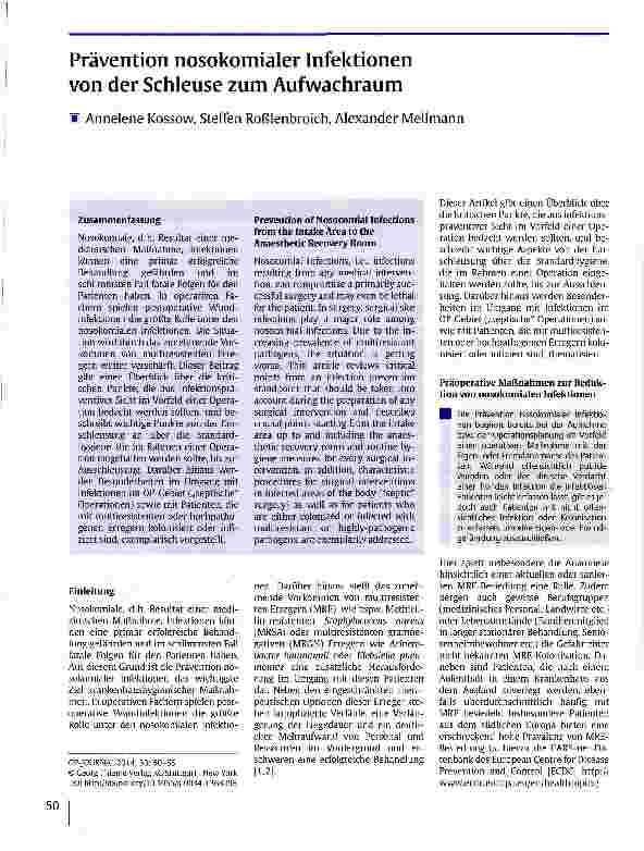 Vorschauseite 1: Prävention nosokomialer Infektionen von der Schleuse zum Aufwachraum