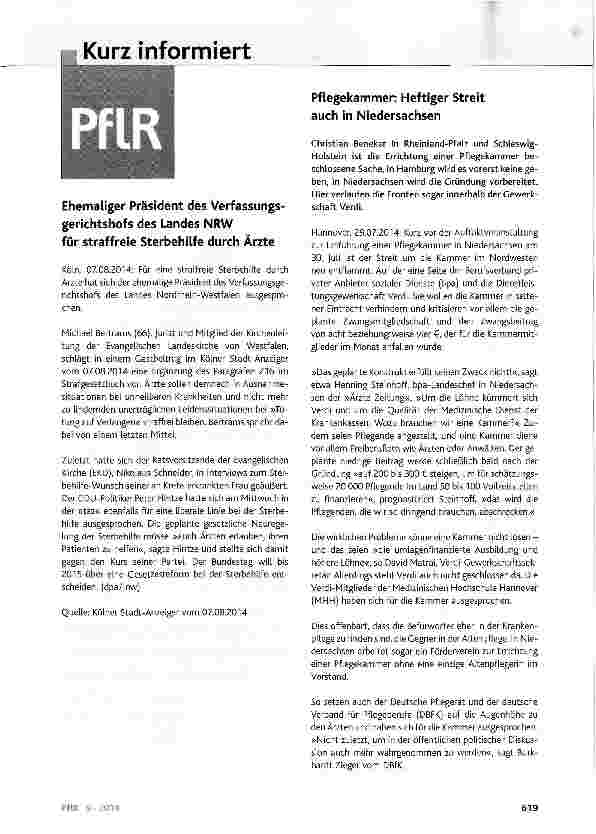 Vorschauseite 1: Pflegekammer: Heftiger Streit auch in Niedersachsen