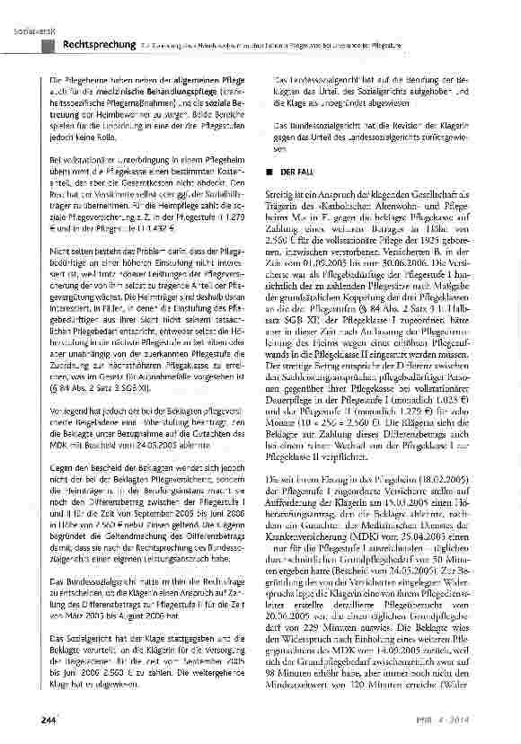 Vorschauseite 2: Zur Zuordnung eines Heimbewohners zu einer höheren Pflegeklasse bei unveränderter Pflegestufe SGB XI § 37, § 41, § 43 Abs. 1 und 2, § 82 Abs. 1, § 84 Abs. 2 Satz 2 und 3, § 87a Ab…