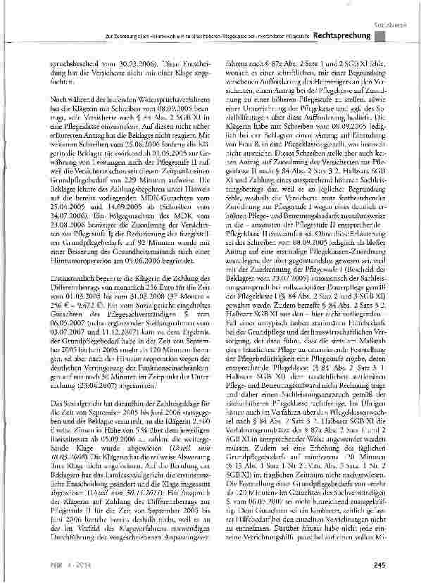 Vorschauseite 3: Zur Zuordnung eines Heimbewohners zu einer höheren Pflegeklasse bei unveränderter Pflegestufe SGB XI § 37, § 41, § 43 Abs. 1 und 2, § 82 Abs. 1, § 84 Abs. 2 Satz 2 und 3, § 87a Ab…