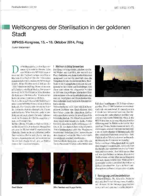 Vorschauseite 1: Weltkongress der Sterilisation in der goldenen Stadt WFHSS-Kongress, 15.-18. Oktober 2014, Prag
