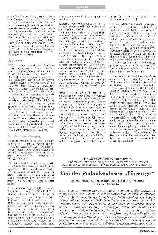 Vorschauseite 1: Von der gedankenlosen FürsorgeAspekte des ärztlichen Handelns bei der Betreuung von alten Menschen