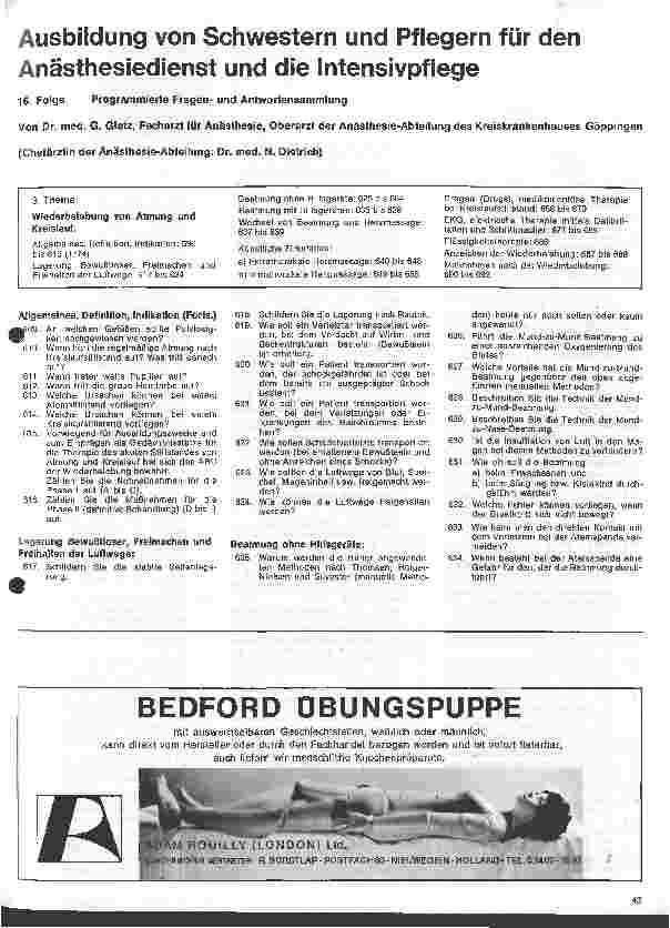 Vorschauseite 1: Ausbildung von Schwestern und Pflegern für den Anästhesiedienst und die Intensivpflege // Programmierte Fragenund Antwortsammlung