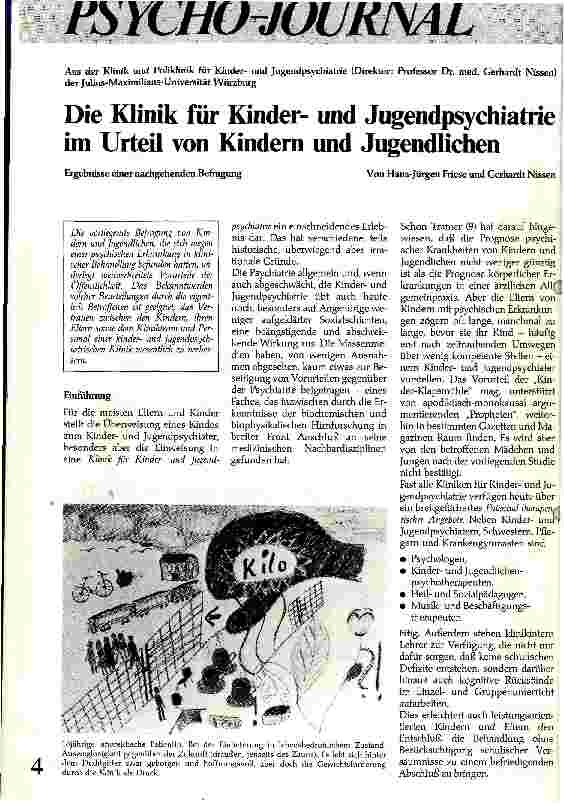 Vorschauseite 1: Die Klinik für Kinderund Jugendpsychiatrie im Urteil von Kindern und Jugendlichen