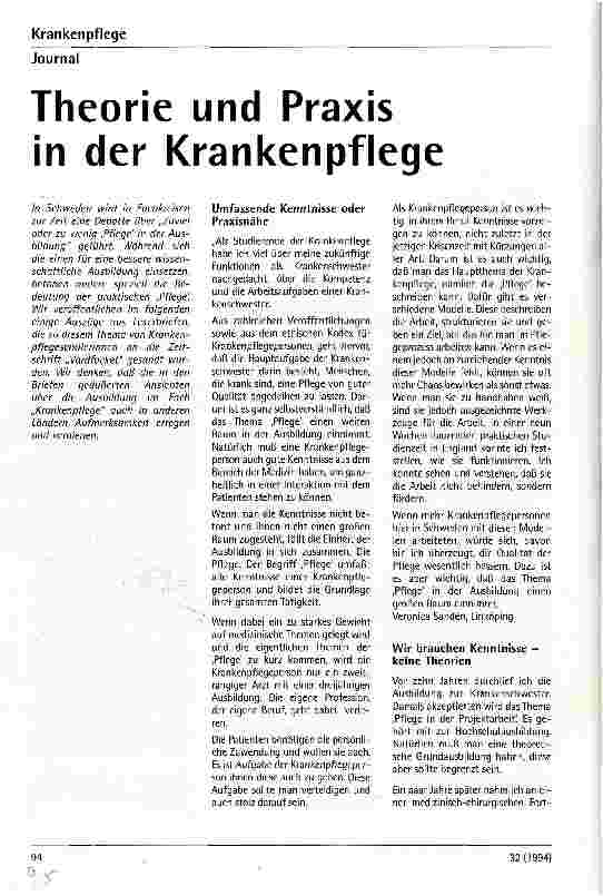 Vorschauseite 1: Theorie und Praxis in der Krankenpflege
