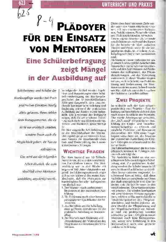 Vorschauseite 1: Plädoyer für den Einsatz von Mentoren Eine Schülerbefragung zeigt Mängel in der Ausbildung auf