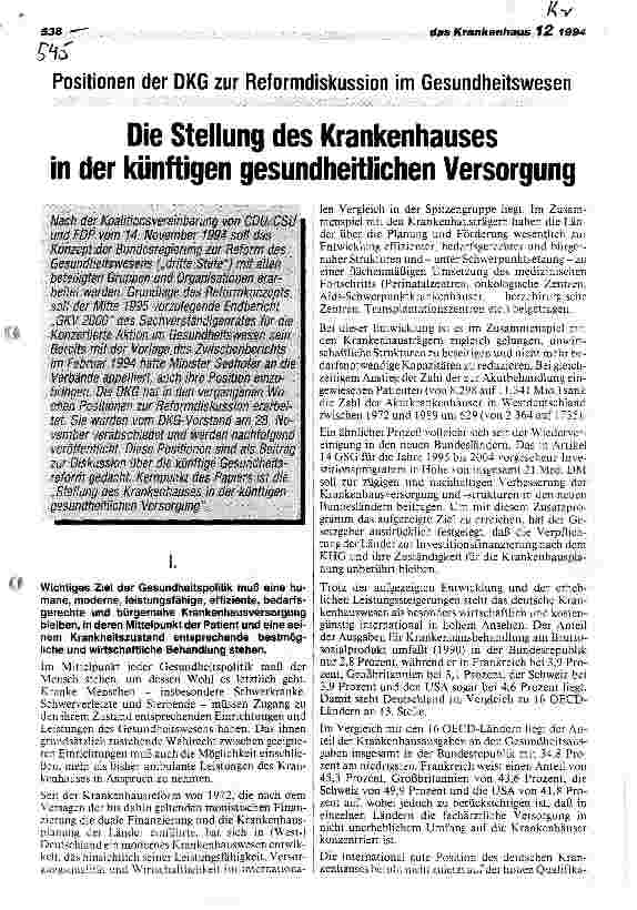 Vorschauseite 1: Die Stellung des Krankenhauses in der künftigen gesundheitlichen Versorgung