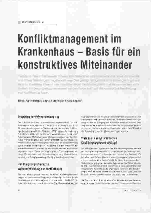 Vorschauseite 1: Konfliktmanagement im Krankenhaus Basis für ein konstruktives Miteinander