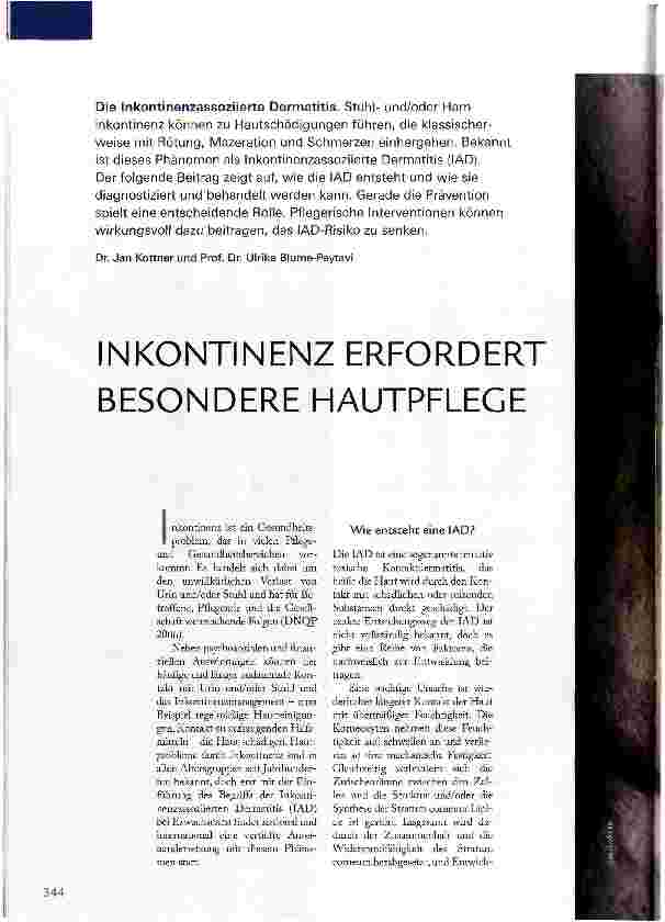 Vorschauseite 1: INKONTINENZ ERFORDERT BESONDERE HAUTPFLEGE