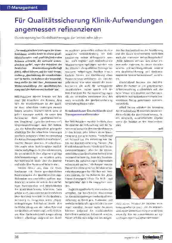 Vorschauseite 1: Für Qualitätssicherung Klinik-Aufwendungen angemessen refinanzieren