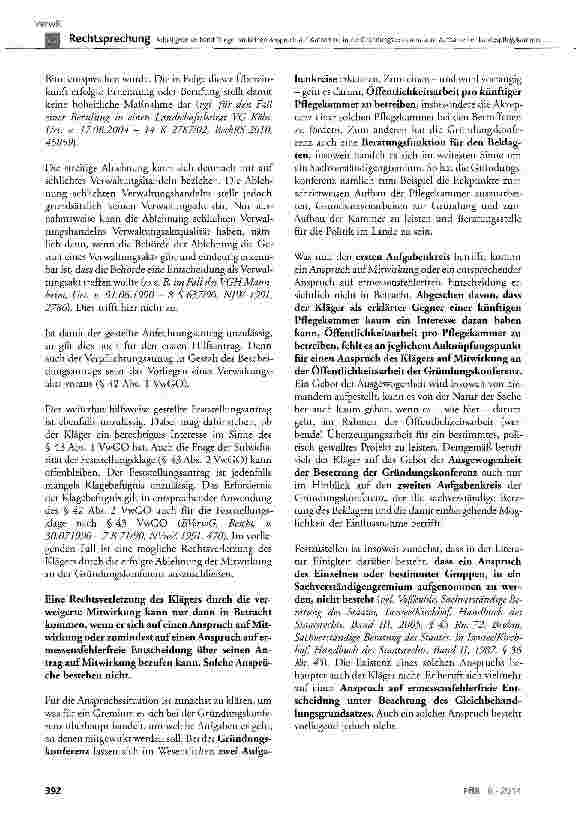 Vorschauseite 5: Arbeitgeberverband Pflege hat keinen Anspruch auf Aufnahme in die Gründungskonferenz zum Aufbau einer Landespflegekammer in Rheinland-Pfalz GG Art. 3 Abs. 1, Art. 9 Abs. 1; VwGO §…