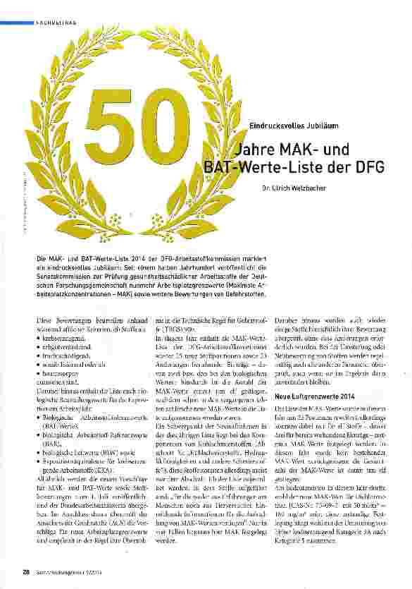 Vorschauseite 1: 50 Jahre MAKund BAT-Werte-Liste der DFG