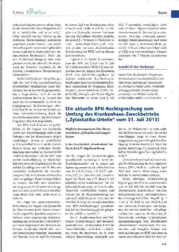 Vorschauseite 2: Umsatzsteuer auf die Lieferung von Zytostatika an ermächtigte Ärzte