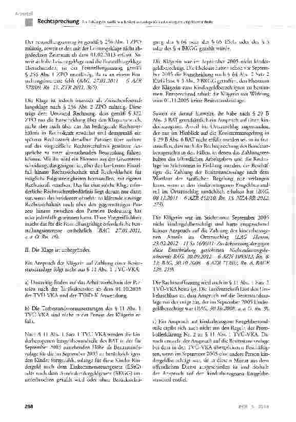 Vorschauseite 3: Zur Zahlung der tariflichen Besitzstandszulage für kinderbezogene EntgeltbestandteileTVÜ-VKA § 11 Abs. 1; GG Art. 14 Abs. 1 Satz 1