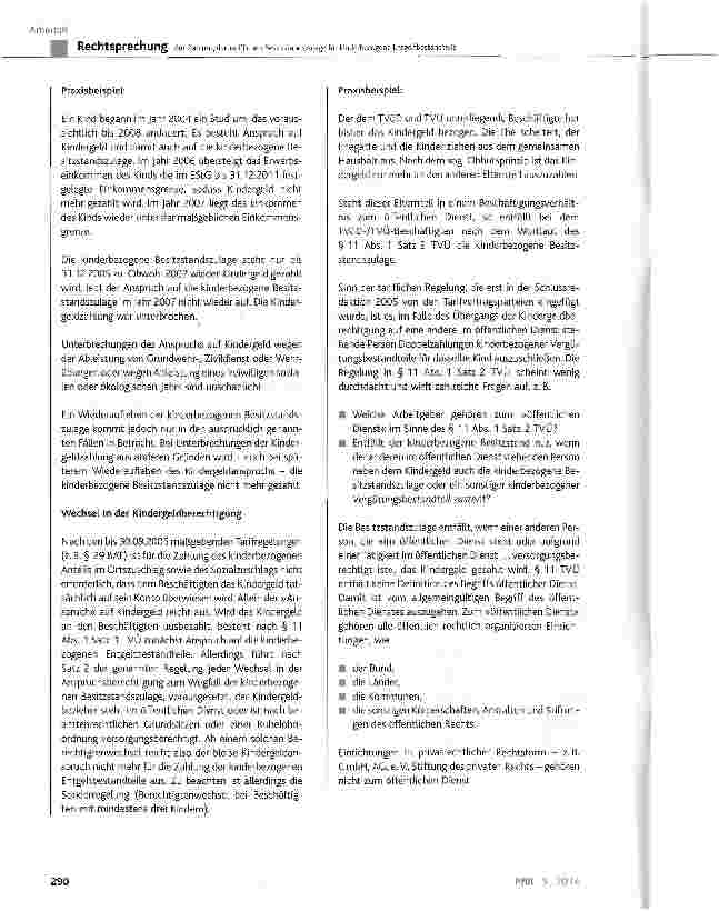 Vorschauseite 5: Zur Zahlung der tariflichen Besitzstandszulage für kinderbezogene EntgeltbestandteileTVÜ-VKA § 11 Abs. 1; GG Art. 14 Abs. 1 Satz 1