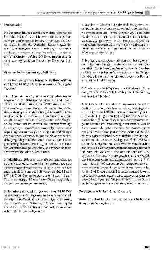 Vorschauseite 6: Zur Zahlung der tariflichen Besitzstandszulage für kinderbezogene EntgeltbestandteileTVÜ-VKA § 11 Abs. 1; GG Art. 14 Abs. 1 Satz 1