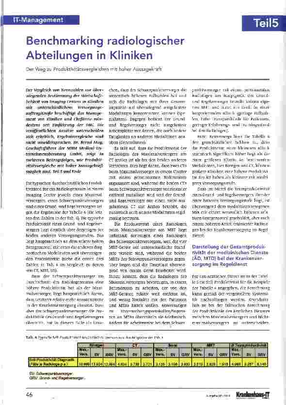 Vorschauseite 1: Benchmarking radiologischer Abteilungen in Kliniken