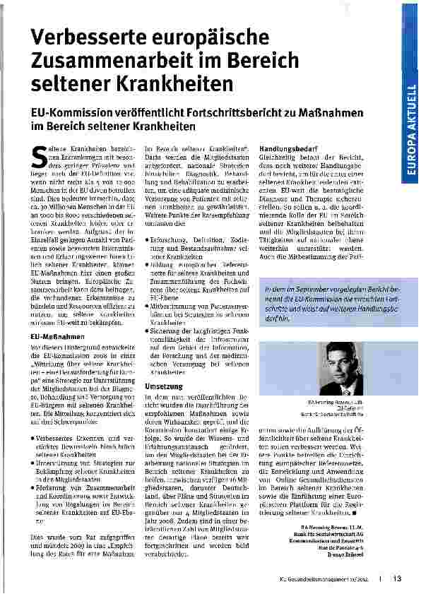 Vorschauseite 1: Verbesserte europäische Zusammenarbeit im Bereich seltener Krankheiten
