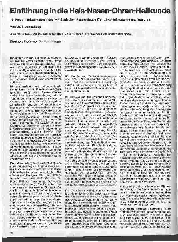 Vorschauseite 1: Einführung in die Hals - Nasen - Ohren - Heilkunde 15. Folge: Erkrankungen des lymphatischen Rachenringes (Teil 2)