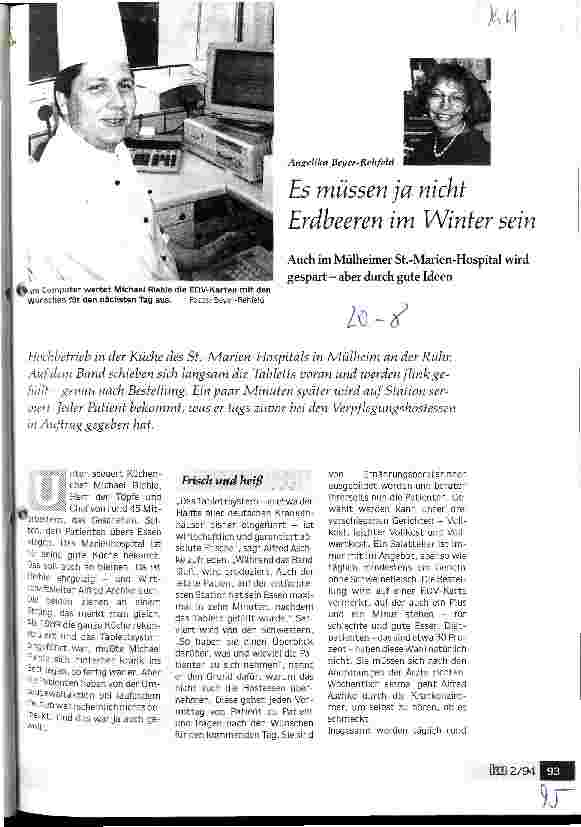 Vorschauseite 1: Es müssen ja nicht Erdbeeren im Winter sein Auch im Mülheimer St. Marien-Hospial wird gespart - aber durch gute Ideen