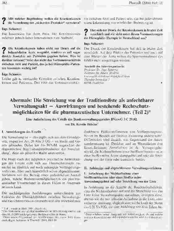 Vorschauseite 1: Abermals: Die Streichung von der Traditionsliste als anfechtbarer Verwaltungsakt - Auswirkungen und bestehende Rechtschutzmöglichkeiten für die pharmazeutischen Unternehmer. (Teil…