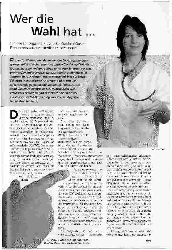Vorschauseite 1: Wer die Wahl hat.. Chance für organisationsstarke Krankenhäuser: Einnahmen auswahlärztlichen Leistungen