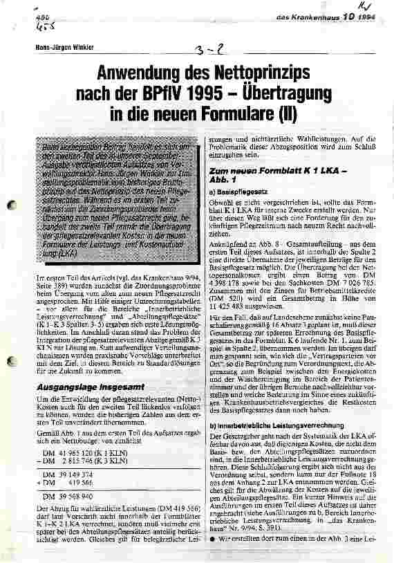 Vorschauseite 1: Anwendung des Nettoprinzips nach der BPflV 1995 - Übertragung in die neuen Formulare (II)