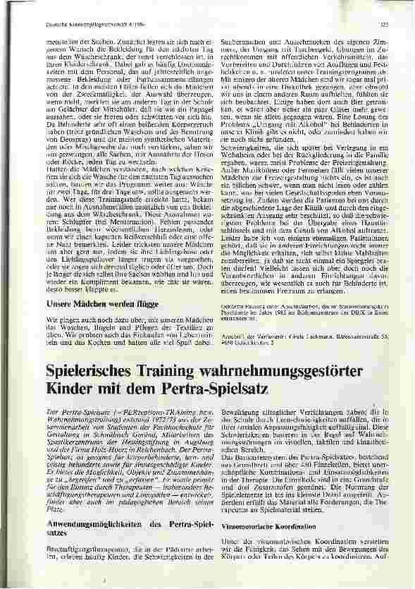 Vorschauseite 1: Spielerisches Training wahrnehmungsgestörter Kinder mit dem Pertra-Spielsatz