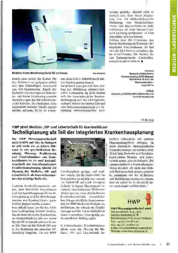 Vorschauseite 3: Home Monitoring: Lebensretter und KostensenkerStudien in Deutschland und Frankreich zeigen hohen Nutzen dieser Technik