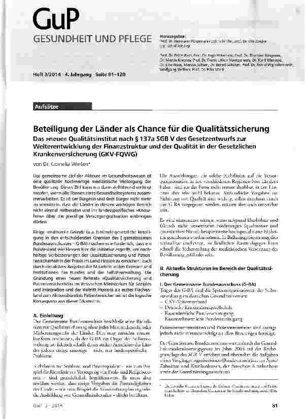 Vorschauseite 1: Beteiligung der Länder als Chance für die Qualitätssicherung