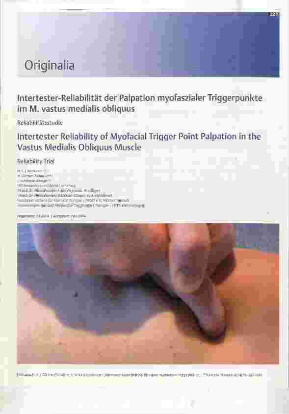 Vorschauseite 1: Intertester-Reliabilität der Palpation myofaszialer Triggerpunkte im M. vastus medialis obliquus